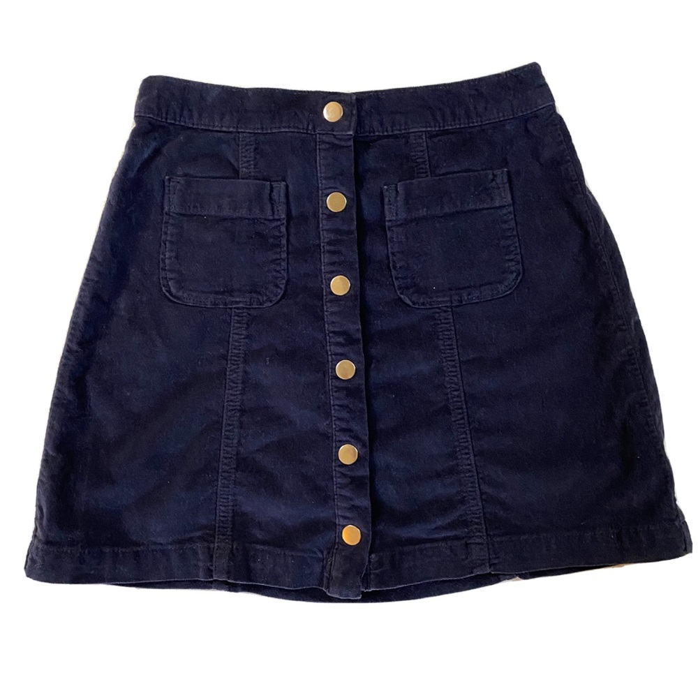 Urban Outfitters Sz XS Blue Velvet Snap Front A-Line Mini Skirt.